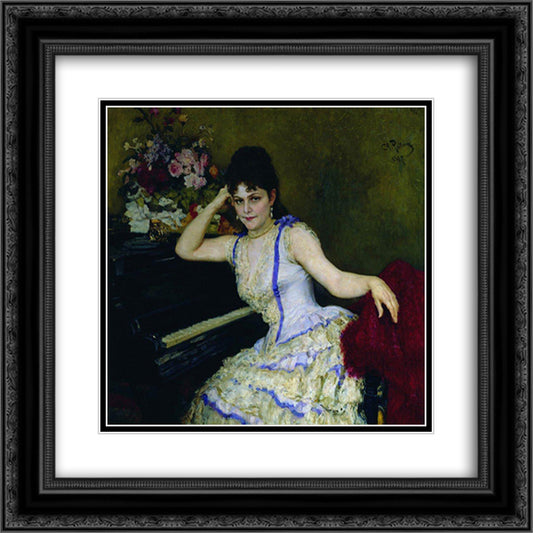 Portrait of pianist and professor of Saint Petersburg Conservatory Sophie Menter 20x20 Black Ornate Wood Framed Art Print Poster with Double Matting by Repin, Ilya