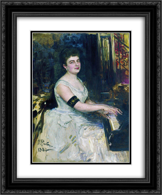 Portrait of pianist M.K. Benoit 20x24 Black Ornate Wood Framed Art Print Poster with Double Matting by Repin, Ilya