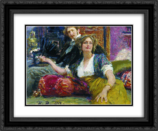Portrait of poet, prose writer, translator and dramatist Sergei Mitrofanovich Gorodetsky with his wife 24x20 Black Ornate Wood Framed Art Print Poster with Double Matting by Repin, Ilya