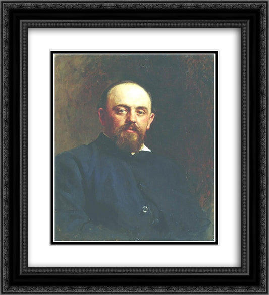 Portrait of railroad tycoon and patron of the arts Savva Ivanovich Mamontov 20x22 Black Ornate Wood Framed Art Print Poster with Double Matting by Repin, Ilya