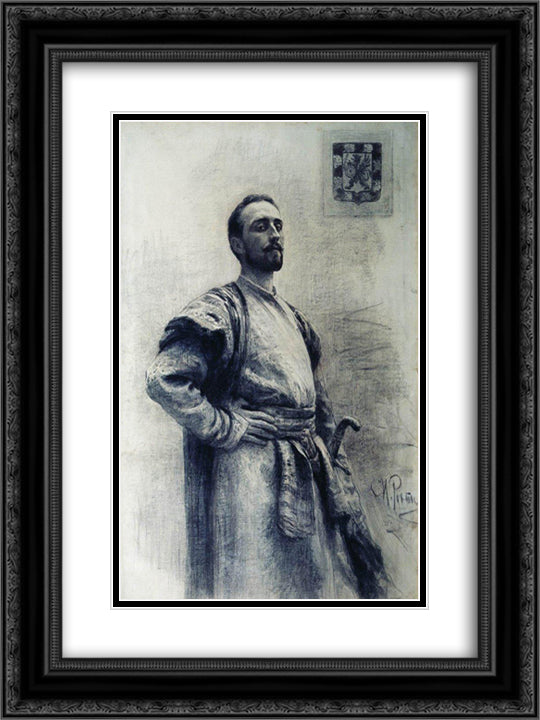 Portrait of Romanov 18x24 Black Ornate Wood Framed Art Print Poster with Double Matting by Repin, Ilya