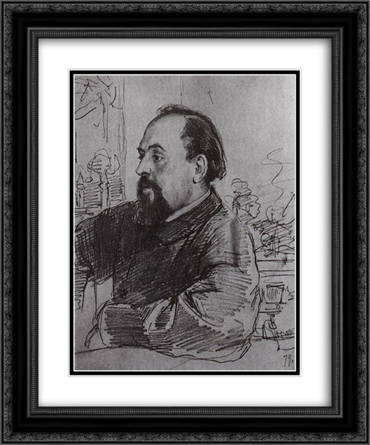 Portrait of S. Mamontov 20x24 Black Ornate Wood Framed Art Print Poster with Double Matting by Repin, Ilya