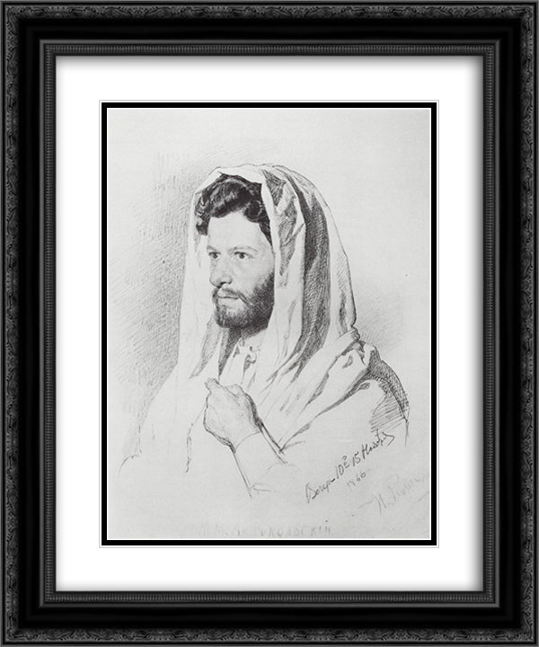 Portrait of sculptor Mark Matveevich Antokolski 20x24 Black Ornate Wood Framed Art Print Poster with Double Matting by Repin, Ilya