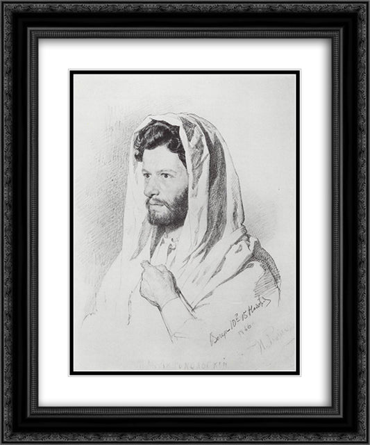 Portrait of sculptor Mark Matveevich Antokolski 20x24 Black Ornate Wood Framed Art Print Poster with Double Matting by Repin, Ilya