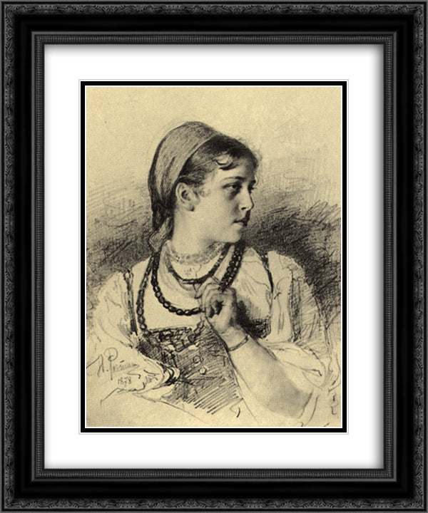 Portrait of T. A. Mamontova 20x24 Black Ornate Wood Framed Art Print Poster with Double Matting by Repin, Ilya