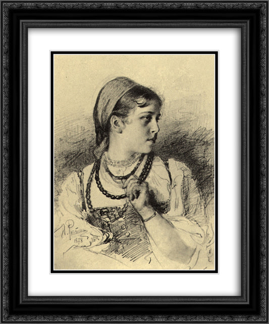 Portrait of T. A. Mamontova 20x24 Black Ornate Wood Framed Art Print Poster with Double Matting by Repin, Ilya