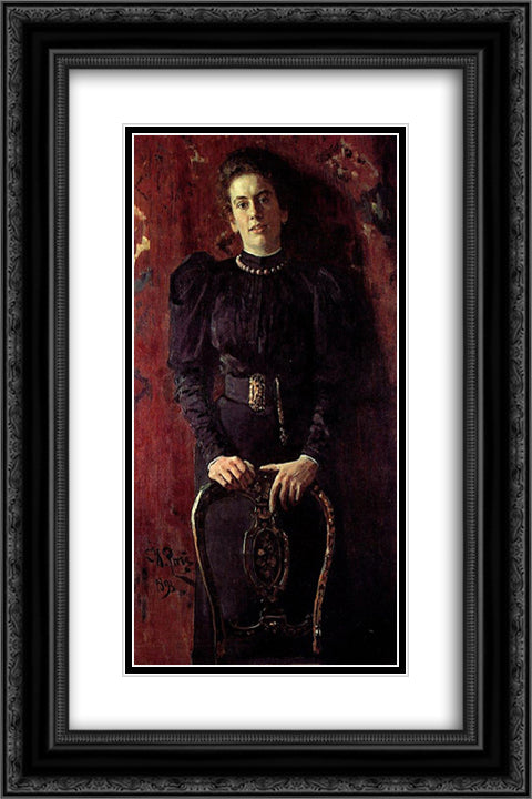 Portrait of T.L. Tolstaya 16x24 Black Ornate Wood Framed Art Print Poster with Double Matting by Repin, Ilya