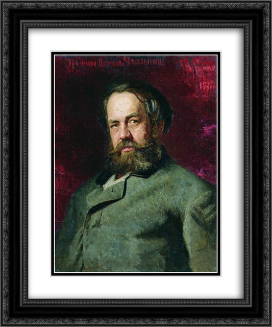 Portrait of T.P. Chaplygin, a cousin of Ilya Repin 20x24 Black Ornate Wood Framed Art Print Poster with Double Matting by Repin, Ilya