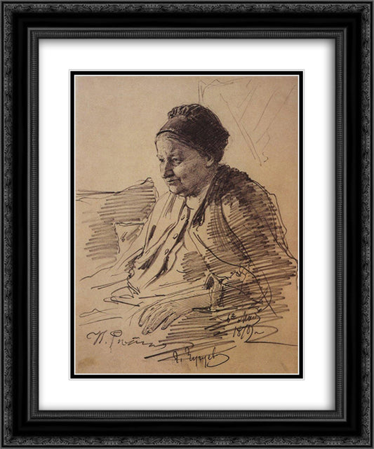 Portrait of T.S. Repina, mother of the artist 20x24 Black Ornate Wood Framed Art Print Poster with Double Matting by Repin, Ilya