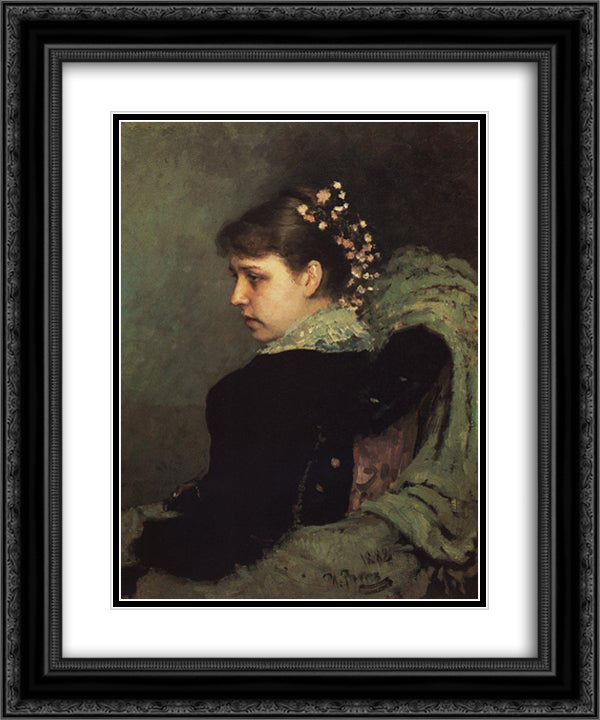 Portrait of Tatiana Rechinskay 20x24 Black Ornate Wood Framed Art Print Poster with Double Matting by Repin, Ilya