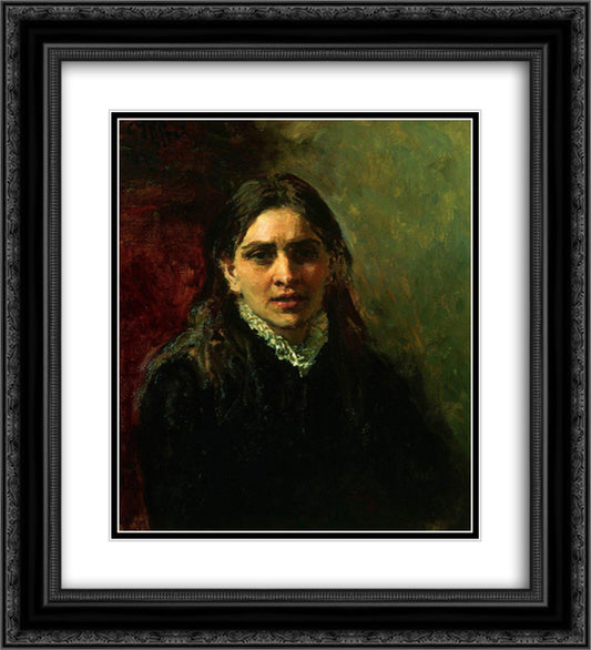 Portrait of the Actress Pelagey Strepetova 20x22 Black Ornate Wood Framed Art Print Poster with Double Matting by Repin, Ilya