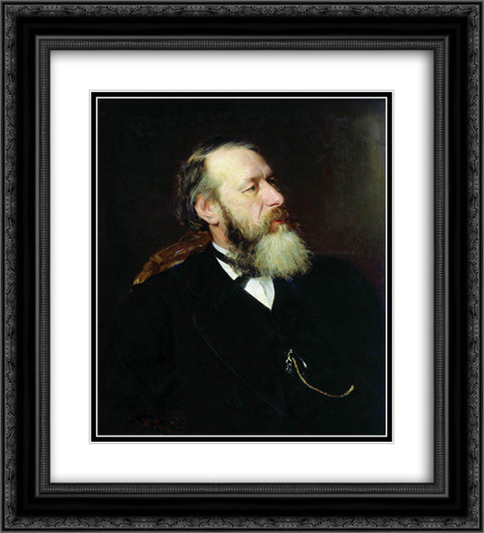 Portrait of the Art Critic Vladimir Stasov 20x22 Black Ornate Wood Framed Art Print Poster with Double Matting by Repin, Ilya