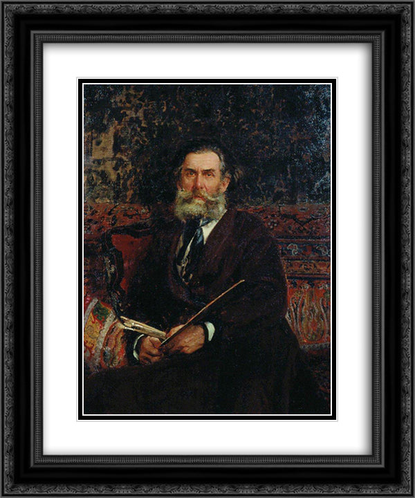 Portrait of the Artist A. P. Bogolubov 20x24 Black Ornate Wood Framed Art Print Poster with Double Matting by Repin, Ilya