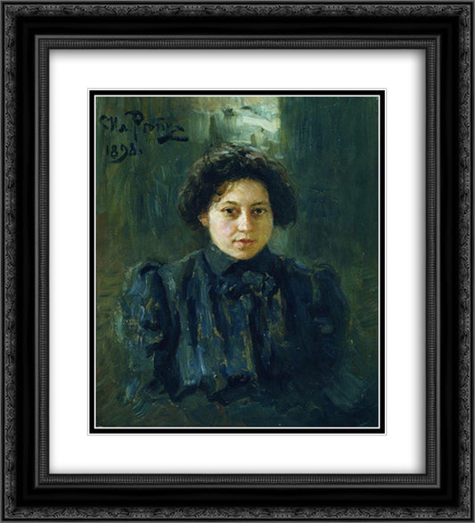 Portrait of the artist daughter Nadezhda 20x22 Black Ornate Wood Framed Art Print Poster with Double Matting by Repin, Ilya