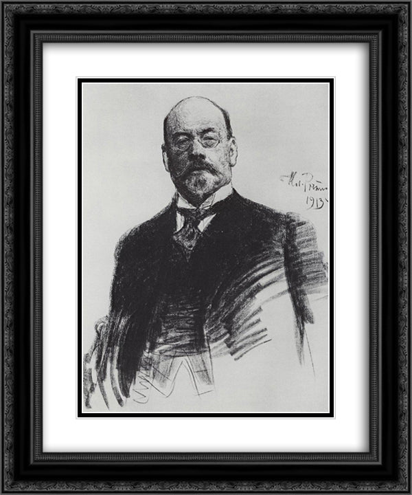 Portrait of the artist I.S. Ostroukhov 20x24 Black Ornate Wood Framed Art Print Poster with Double Matting by Repin, Ilya