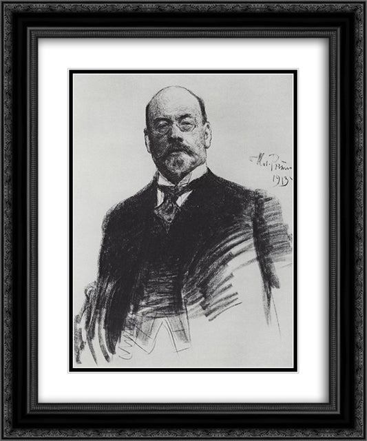 Portrait of the artist I.S. Ostroukhov 20x24 Black Ornate Wood Framed Art Print Poster with Double Matting by Repin, Ilya