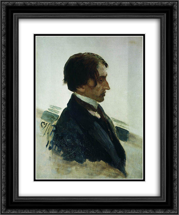 Portrait of the Artist Isaak Brodskiy 20x24 Black Ornate Wood Framed Art Print Poster with Double Matting by Repin, Ilya