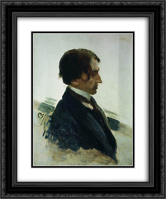Portrait of the Artist Isaak Brodskiy 20x24 Black Ornate Wood Framed Art Print Poster with Double Matting by Repin, Ilya