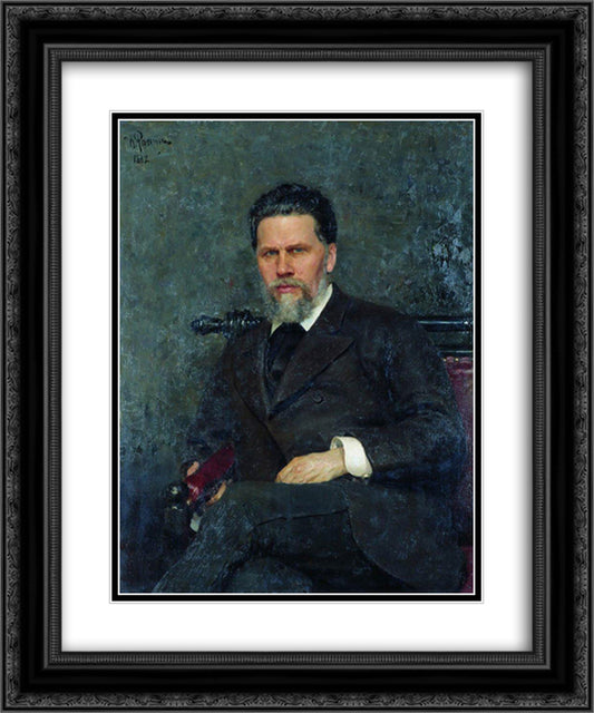 Portrait of the Artist Ivan Kramskoy 20x24 Black Ornate Wood Framed Art Print Poster with Double Matting by Repin, Ilya