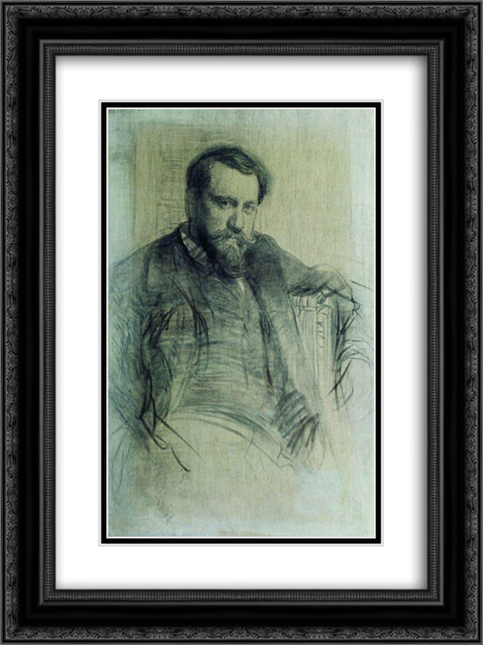 Portrait of the Artist Valentin Serov 18x24 Black Ornate Wood Framed Art Print Poster with Double Matting by Repin, Ilya