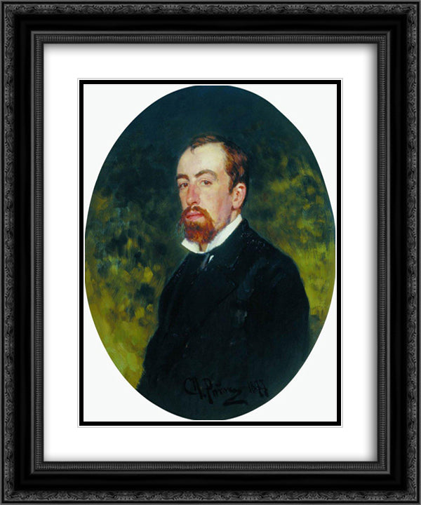 Portrait of the Artist Vasily Polenov 20x24 Black Ornate Wood Framed Art Print Poster with Double Matting by Repin, Ilya