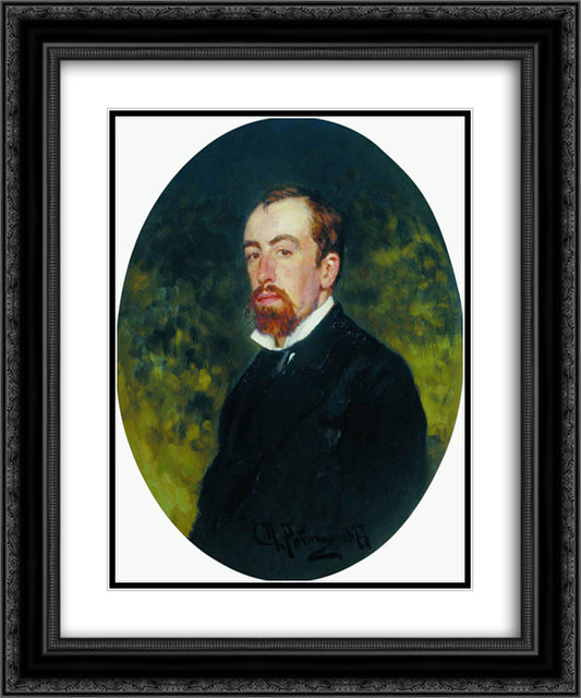 Portrait of the Artist Vasily Polenov 20x24 Black Ornate Wood Framed Art Print Poster with Double Matting by Repin, Ilya
