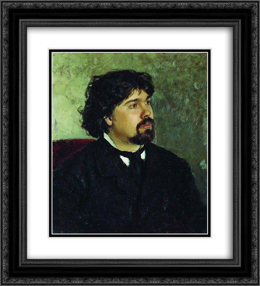 Portrait of the Artist Vasily Surikov 20x22 Black Ornate Wood Framed Art Print Poster with Double Matting by Repin, Ilya