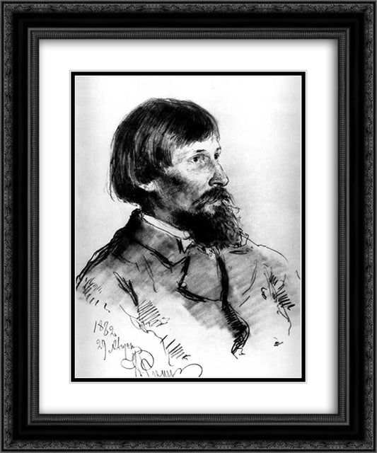 Portrait of the Artist Viktor Vasnetsov 20x24 Black Ornate Wood Framed Art Print Poster with Double Matting by Repin, Ilya