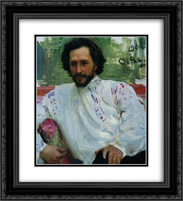 Portrait of the Author Leonid Andreev 20x22 Black Ornate Wood Framed Art Print Poster with Double Matting by Repin, Ilya