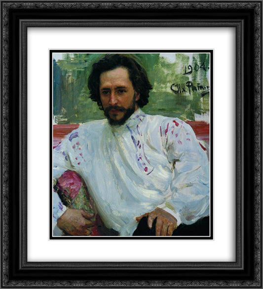 Portrait of the Author Leonid Andreev 20x22 Black Ornate Wood Framed Art Print Poster with Double Matting by Repin, Ilya