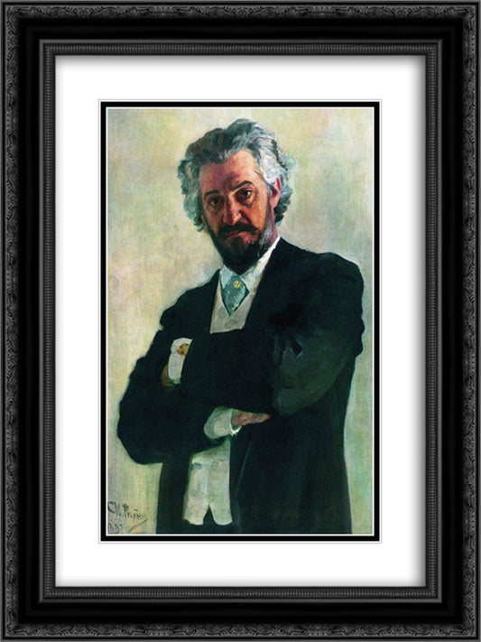 Portrait of the Chello Player Alexander Verzhbilovich 18x24 Black Ornate Wood Framed Art Print Poster with Double Matting by Repin, Ilya