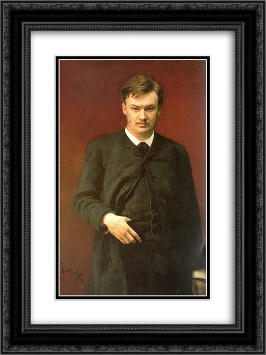 Portrait of the Composer Alexander Glazunov 18x24 Black Ornate Wood Framed Art Print Poster with Double Matting by Repin, Ilya