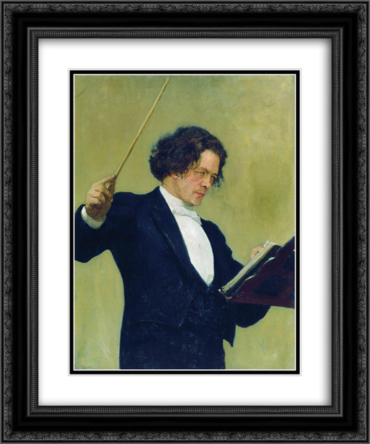 Portrait of the Composer Anton Rubinstein 20x24 Black Ornate Wood Framed Art Print Poster with Double Matting by Repin, Ilya