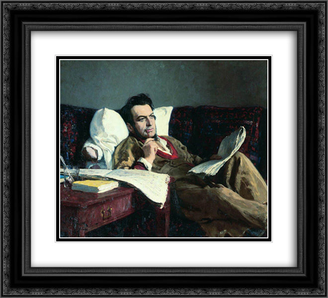 Portrait of the Composer Mikhail Glinka 22x20 Black Ornate Wood Framed Art Print Poster with Double Matting by Repin, Ilya