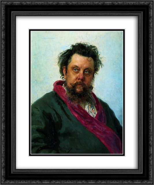 Portrait of the Composer Modest Musorgsky 20x24 Black Ornate Wood Framed Art Print Poster with Double Matting by Repin, Ilya