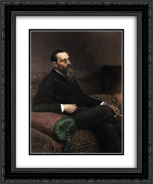 Portrait of the Composer Nikolay Rymsky-Korsakov 20x24 Black Ornate Wood Framed Art Print Poster with Double Matting by Repin, Ilya