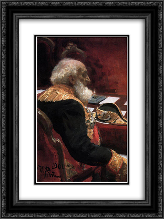 Portrait of the honorary member of the Academy of Sciences and Academy of Arts P.P.Semenov-Tian-Shanskiy 18x24 Black Ornate Wood Framed Art Print Poster with Double Matting by Repin, Ilya