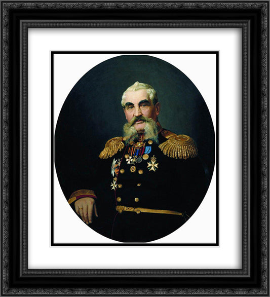 Portrait of the military 20x22 Black Ornate Wood Framed Art Print Poster with Double Matting by Repin, Ilya