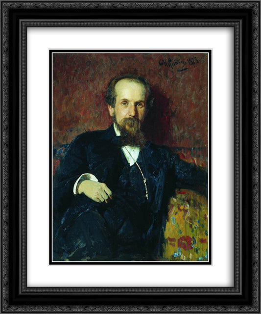 Portrait of the Narratorb of the Folk Tales V. Tschegolionkov 20x24 Black Ornate Wood Framed Art Print Poster with Double Matting by Repin, Ilya
