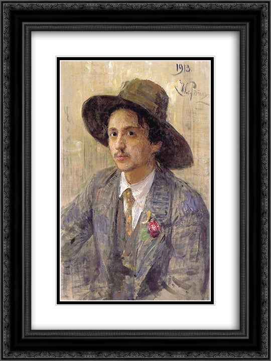 Portrait of the painter Isaak Izrailevich Brodsky 18x24 Black Ornate Wood Framed Art Print Poster with Double Matting by Repin, Ilya
