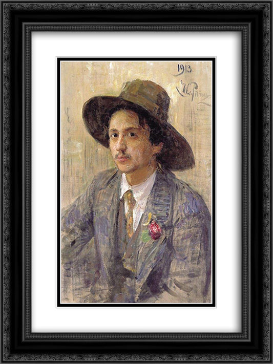 Portrait of the painter Isaak Izrailevich Brodsky 18x24 Black Ornate Wood Framed Art Print Poster with Double Matting by Repin, Ilya