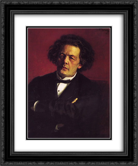 Portrait of the pianist, conductor and composer Anton Grigorievich Rubinstein 20x24 Black Ornate Wood Framed Art Print Poster with Double Matting by Repin, Ilya