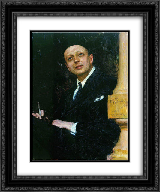 Portrait of the Poet Voinov 20x24 Black Ornate Wood Framed Art Print Poster with Double Matting by Repin, Ilya