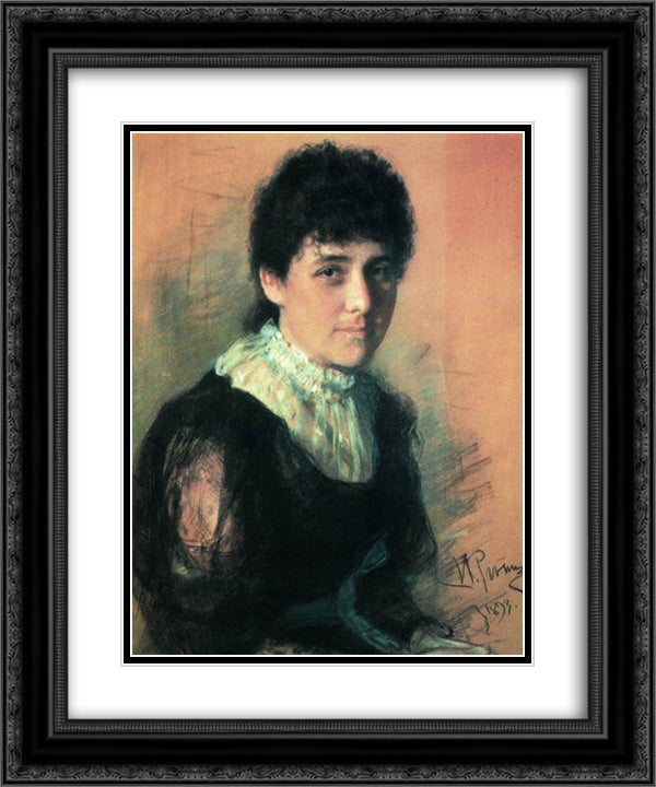 Portrait of the sculptor E.P.Tarhanova-Antokolskaya 20x24 Black Ornate Wood Framed Art Print Poster with Double Matting by Repin, Ilya
