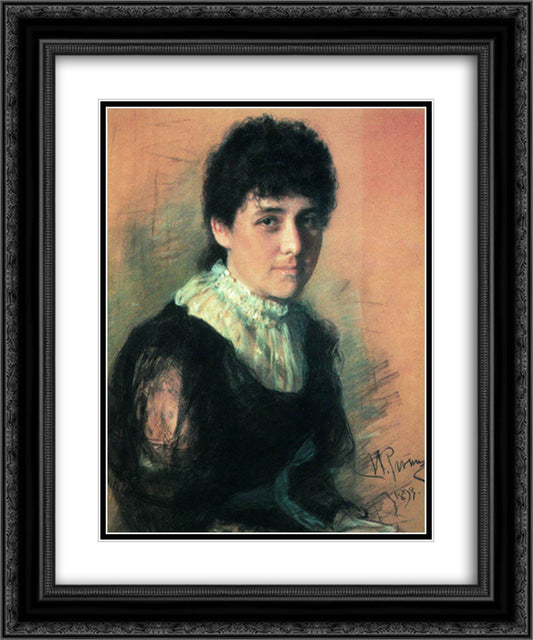 Portrait of the sculptor E.P.Tarhanova-Antokolskaya 20x24 Black Ornate Wood Framed Art Print Poster with Double Matting by Repin, Ilya