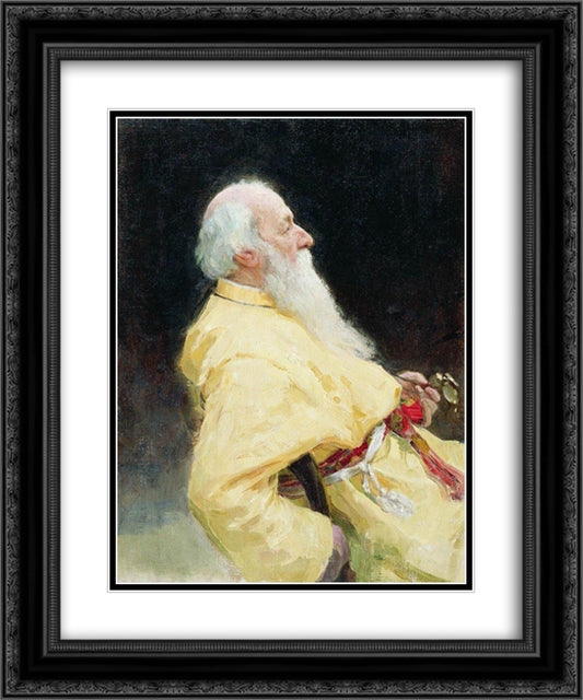 Portrait of V. Stasov 20x24 Black Ornate Wood Framed Art Print Poster with Double Matting by Repin, Ilya