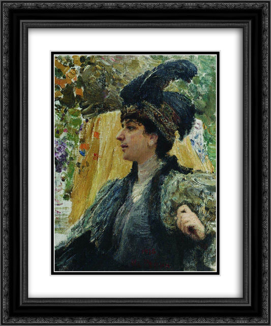 Portrait of V. V. Verevkina 20x24 Black Ornate Wood Framed Art Print Poster with Double Matting by Repin, Ilya