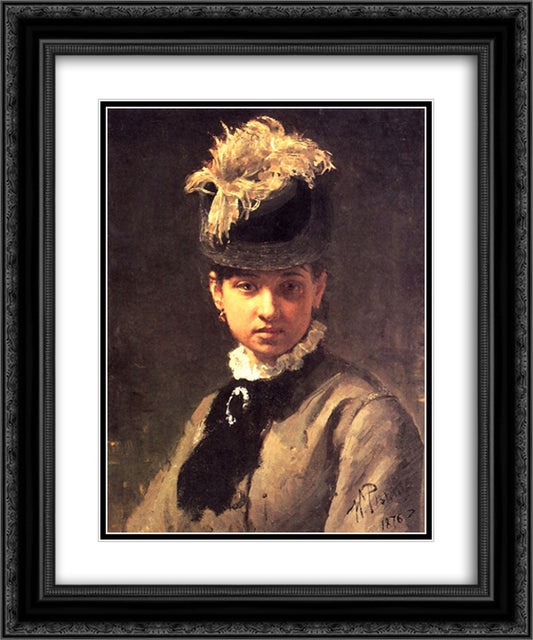 Portrait of Vera Repina, the Artist's Wife 20x24 Black Ornate Wood Framed Art Print Poster with Double Matting by Repin, Ilya