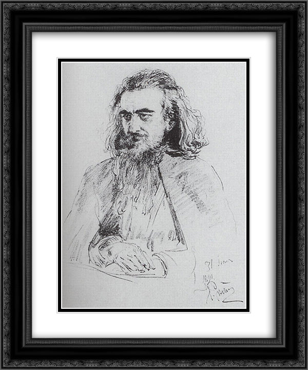 Portrait of Vladimir Sergeyevich Solovyov 20x24 Black Ornate Wood Framed Art Print Poster with Double Matting by Repin, Ilya