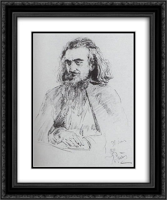 Portrait of Vladimir Sergeyevich Solovyov 20x24 Black Ornate Wood Framed Art Print Poster with Double Matting by Repin, Ilya